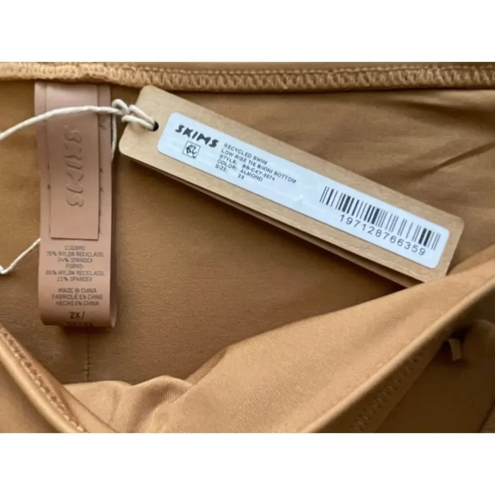* New SKIMS ~ Recycled Signature Swim Low Rise Tie Bottoms Size 2X ALMOND